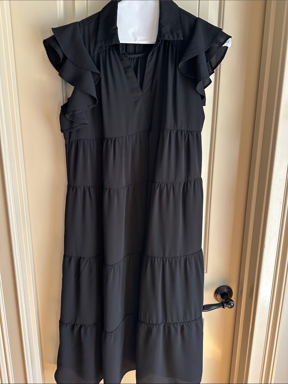 Black Ruffle Sleeve Tiered Dress